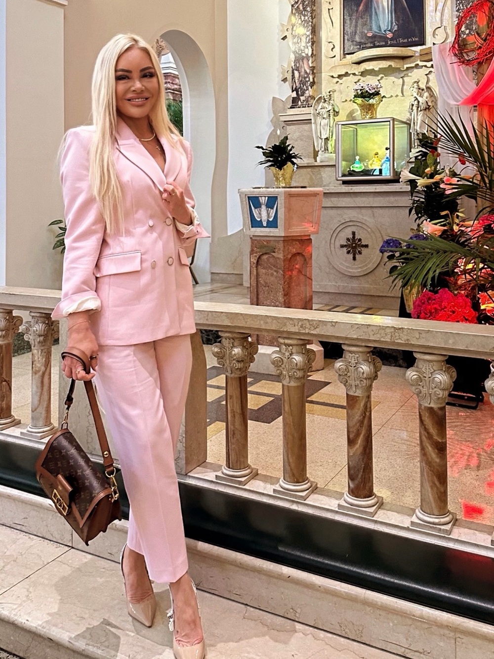 Zara Pink Double-Breasted Tailored Trousers